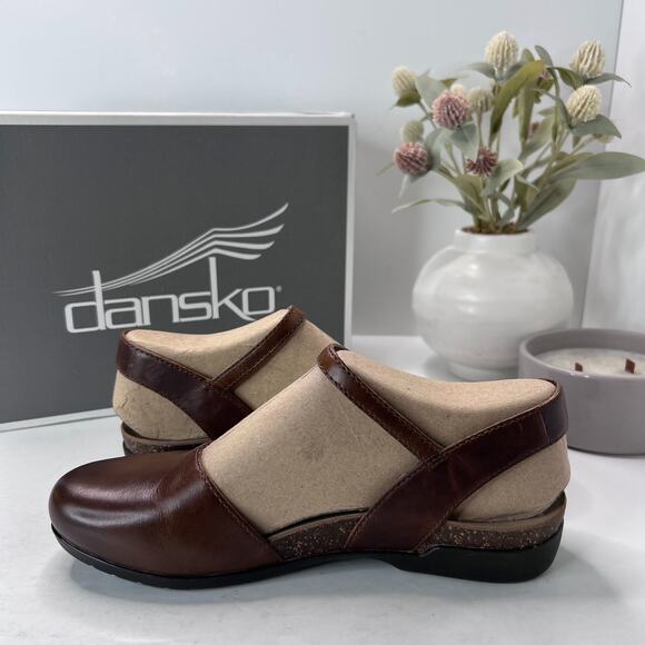 Dansko Rowan Waxy Burnished Leather Wedge Sandals Tan Brown Women EU 39/8.5 - Picture 7 of 10